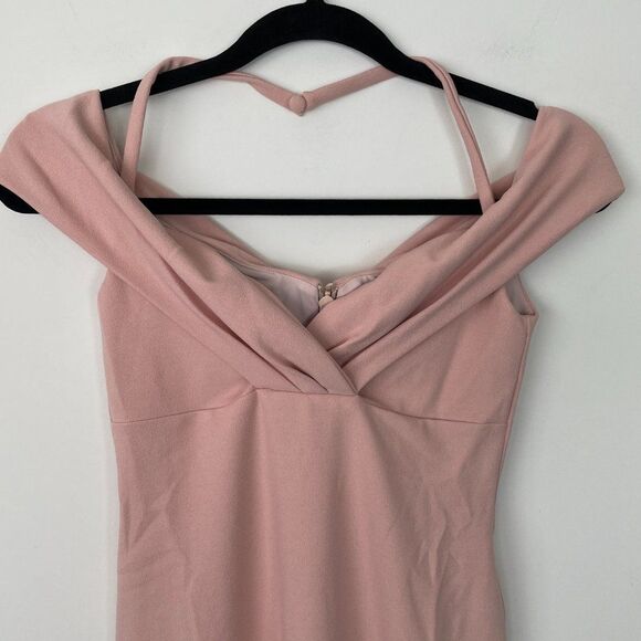 Nookie Athena Off The Shoulder Halter Scuba Crepe Stretchy Midi Dress Blush S - Picture 5 of 10